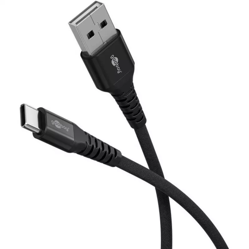 Cavo Goobay USB-C Fabric Supersoft con connettori in metallo, 2 m, nero (2m, USB 2.0, 60W), cavo USB