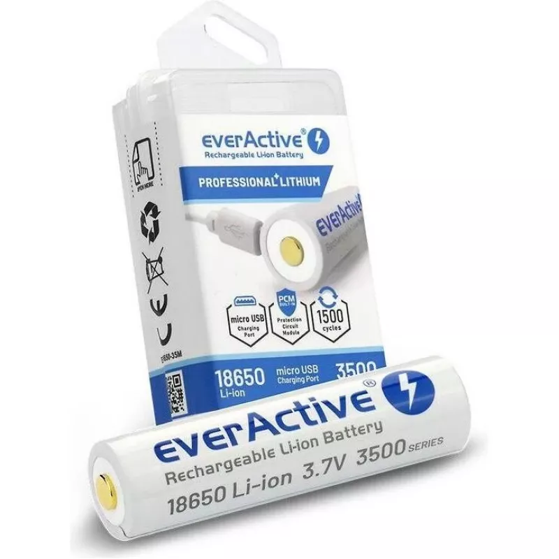 Batteria ricaricabile Li-Ion 18650 3,7V everActive 3500mAh (1 pz.) micro-USB con protezione