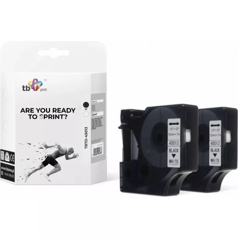 TB Print TBTD-45013 nastro per etichette per DYMO, 12 mm x 7 m, nero su bianco, 2 pz.