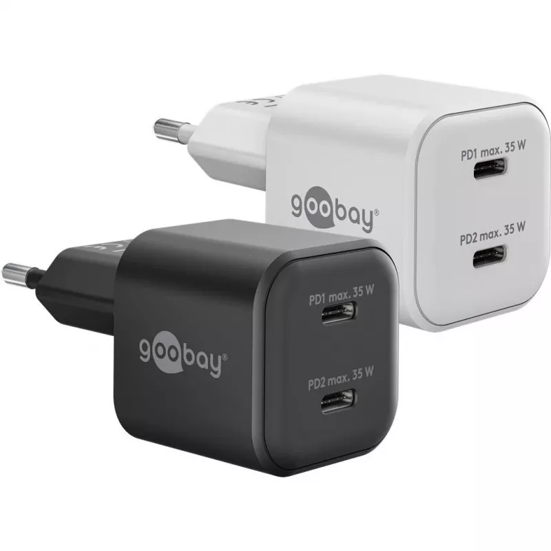 Caricabatterie dual-fast USB-C Nano, PD, GaN, 35 Watt (bianco, 2x USB-C, Power Delivery 3.0)