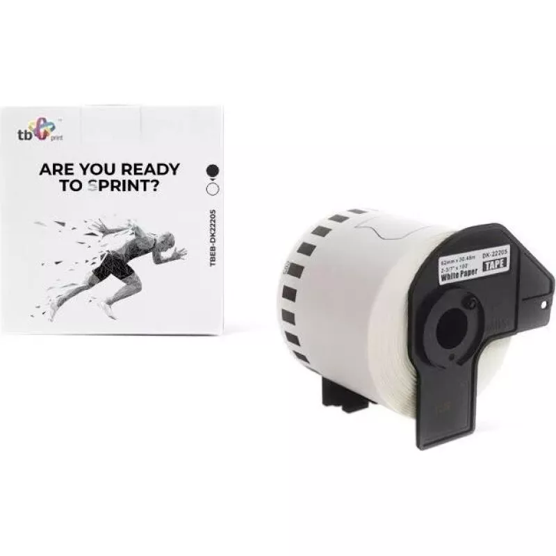 TB Print TBEB-DK22205 rotolo di etichette per Brother, 62 mm x 30,48 m, nero su bianco