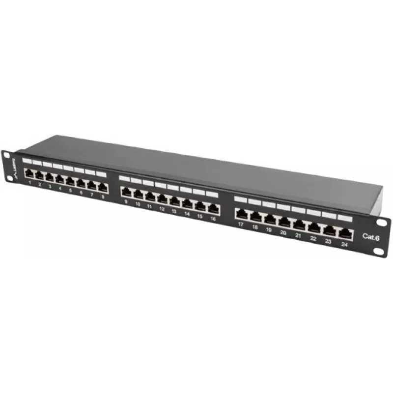 Patch panel 1U LANBERG PPS6-1024-B, 24 porte Cat6, metallo, nero, 442×114,5×44,5 mm