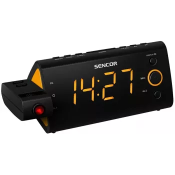 Radio sveglia SENCOR SRC 330 OR — radio sveglia FM con display LED da 1,2 pollici, doppia sveglia, proiezione rossa a 180°, temperatura interna, batteria tampone