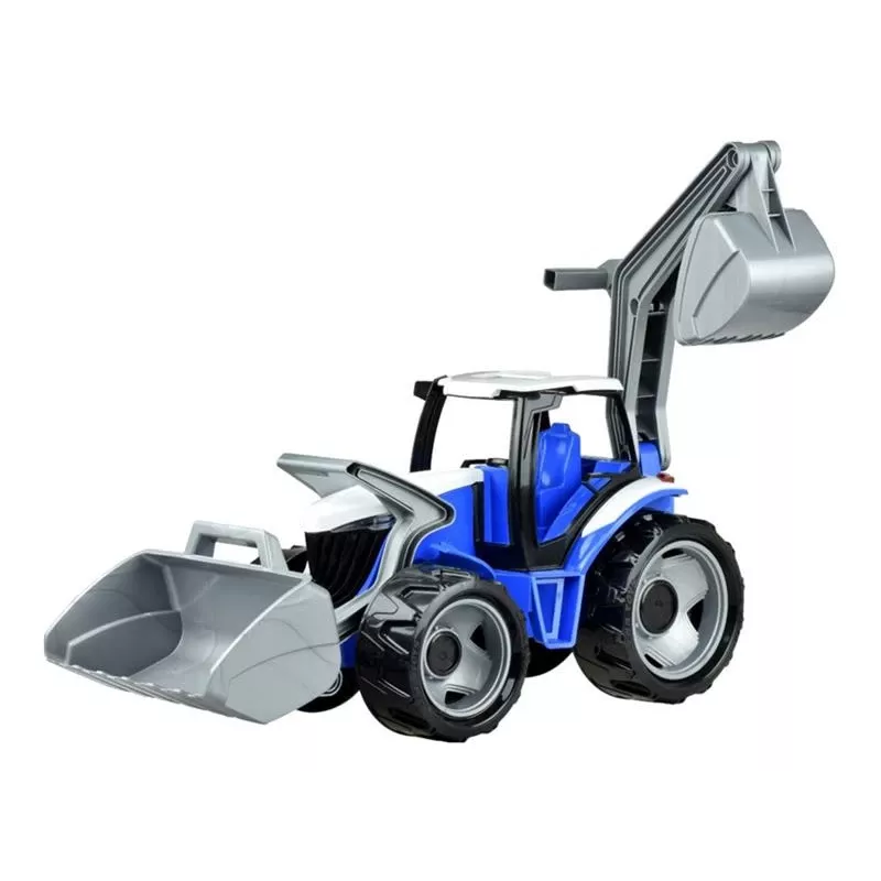 Lena GIGA TRUCKS Trattore con caricatore frontale, trattore, 3 anni, plastica, blu, grigio, bianco