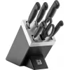 Set coltelli/portacoltelli ZWILLING 35145-007-0 – 7 pezzi con coltello da chef, coltello pelapatate, coltello per pane, forbici da cucina, ceppo nero