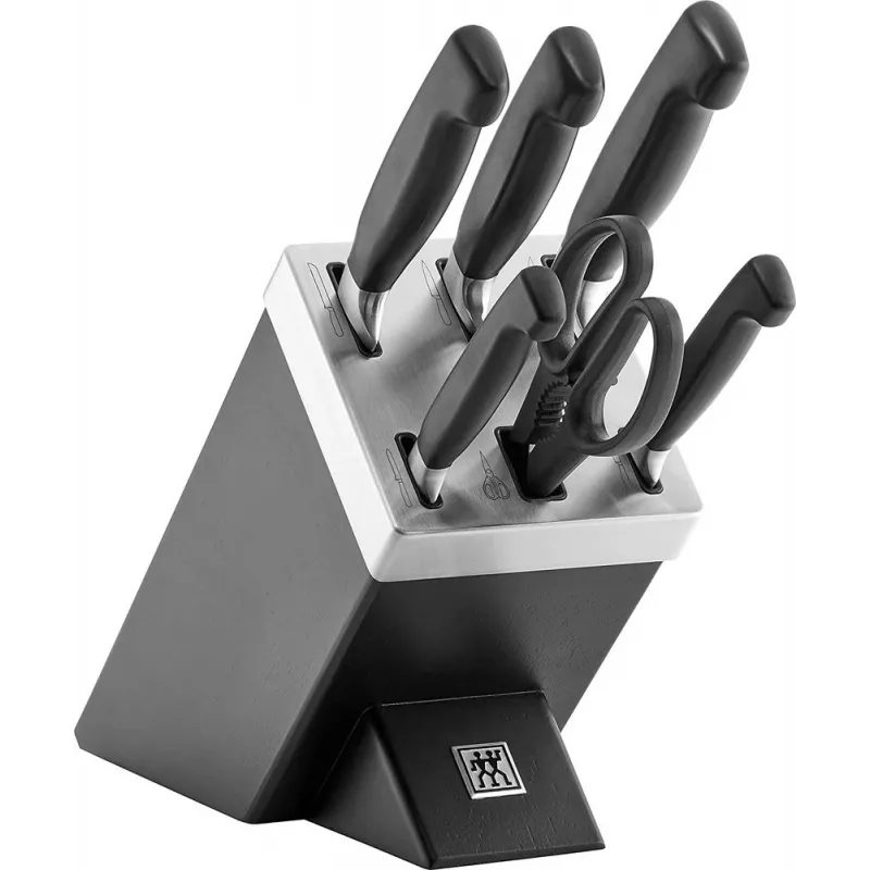 Set coltelli/portacoltelli ZWILLING 35145-007-0 – 7 pezzi con coltello da chef, coltello pelapatate, coltello per pane, forbici da cucina, ceppo nero