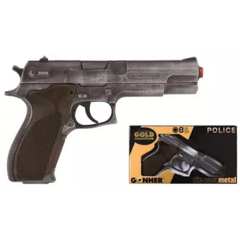 Pistola giocattolo a dardi Pulio Police gun metal GONHER 45/1 15545/1 — finitura metallica, arma giocattolo a colpo singolo
