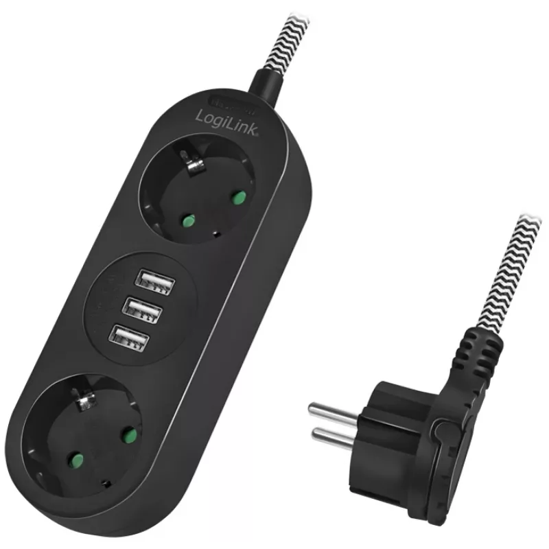 Prolunga elettrica LogiLink LPS262U 1,5 m 2 prese AC interno nero