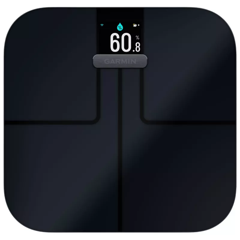 Bilancia pesapersone elettronica GARMIN Index S2 — nera, max. 181,4 kg, Wi-Fi/Bluetooth, composizione corporea