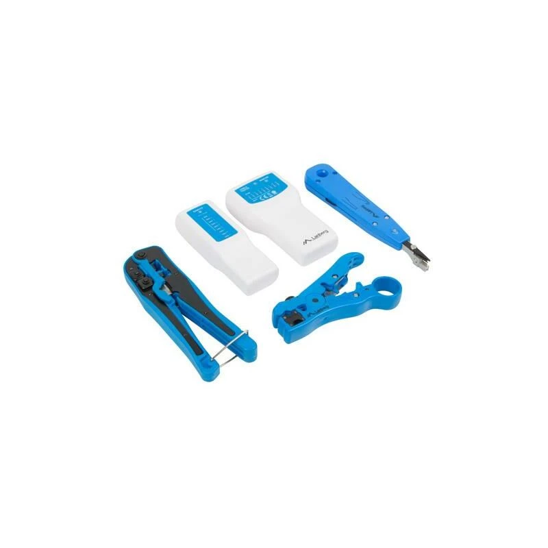 Set pinza crimpatrice per cavo di sicurezza LANBERG NT-0302 — crimpatrice RJ-45, impugnature in plastica, custodia, interruttore on/off, multicolore
