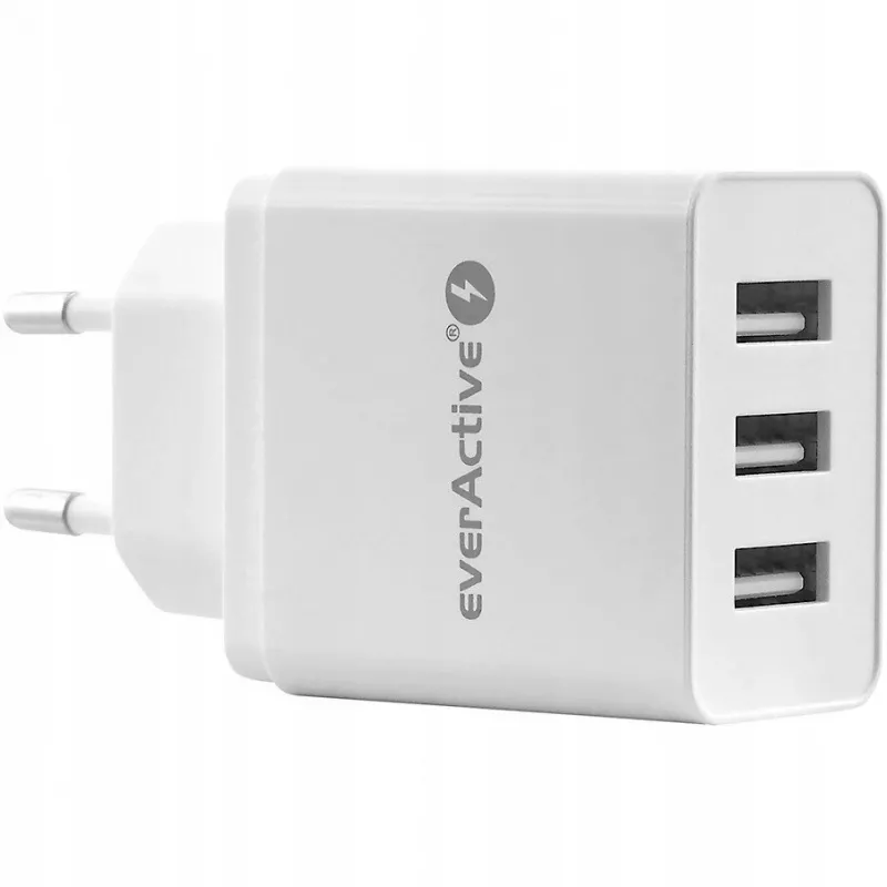 Everactive CARICABATTERIE TELEFONO 3X USB 3, 4A BIANCO