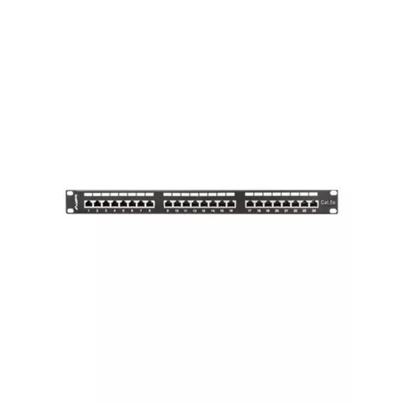 Patch panel 1U LANBERG PPS5-1024-B — 24 porte RJ-45 Cat5, metallo, nero, montaggio su rack