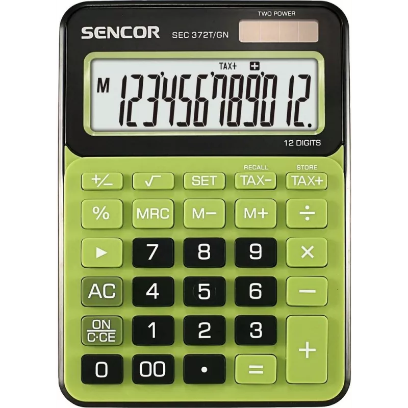 Calcolatrice da tavolo SENCOR SEC 372GN LCD 12 cifre, operazioni di base, alimentazione solare e a batteria