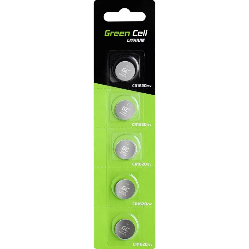 Batteria al litio monouso Green Cell CR1620 3V 70mAh, blister da 5 pezzi, altezza 1,9 mm