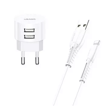 Caricabatterie usams T20 2x USB 2.1A con cavo Lightning – caricabatterie da parete USB portatile