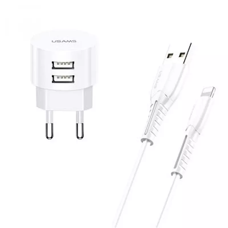 Caricabatterie usams T20 2x USB 2.1A con cavo Lightning – caricabatterie da parete USB portatile