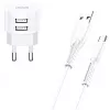 Caricabatterie usams XTXLOGT18TC05 con 2x porte USB e cavo USB-C integrato, uscita 2,1A