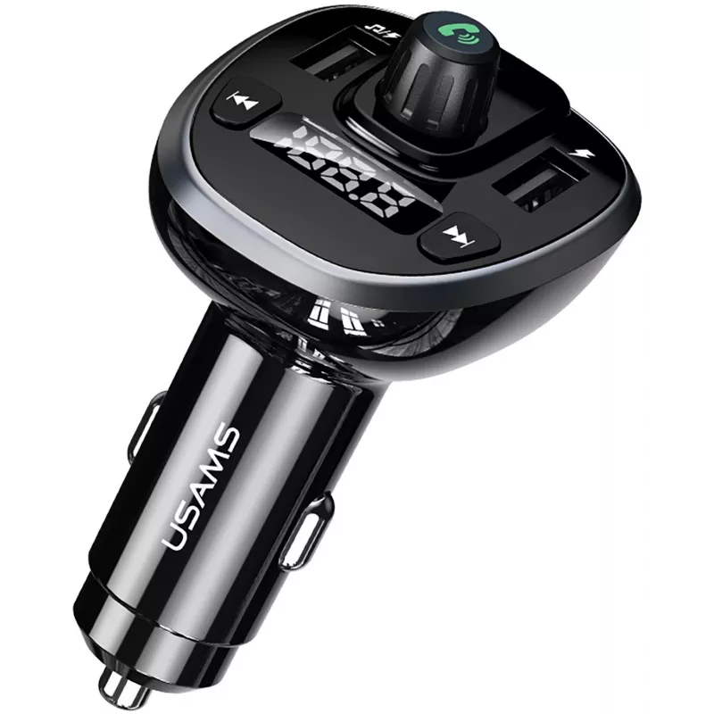 USAMS US-CC115 C21 Trasmettitore FM per auto con caricabatterie USB doppio, Bluetooth 5.0, 3,4 A, nero