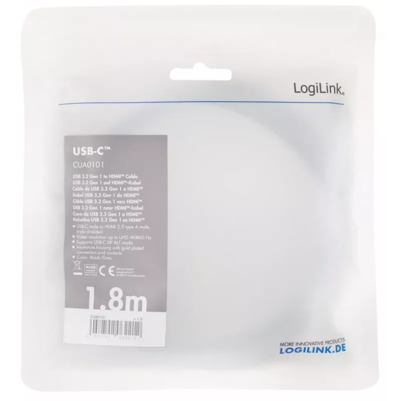 Cavo LogiLink CUA0101 USB 3.2 Gen1 Type-C a HDMI-A 1,8 m nero grigio