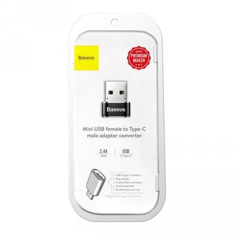 Adattatore convertitore Baseus da connettore maschio USB a connettore femmina Type-C nero