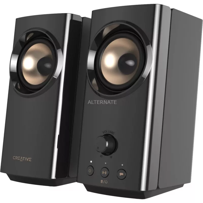 CREATIVE T60 diffusori desktop Hi-Fi compatti 2.0 con dialogo chiaro e surround tramite Sound Blaster SmartComms Kit, connessioni audio USB-C, microfono e cuffie B