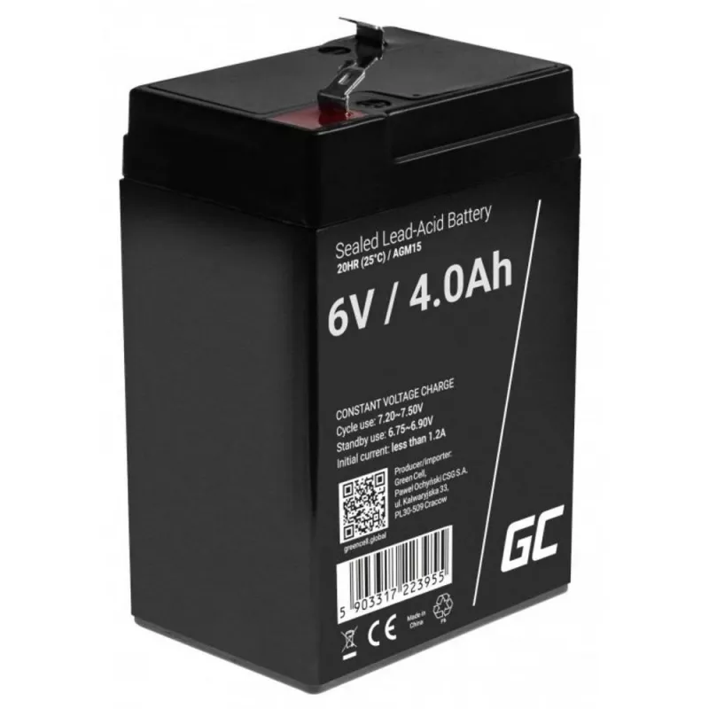 Batteria per UPS Green Cell AGM15, 6 V, 4 Ah, batteria piombo-acido sigillata (VRLA), nero, 680 g