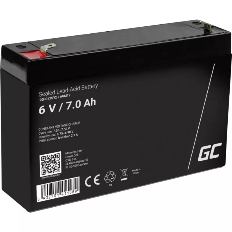 Batteria ricaricabile piombo-acido sigillata Green Cell AGM12 6 V 7000 mAh nero
