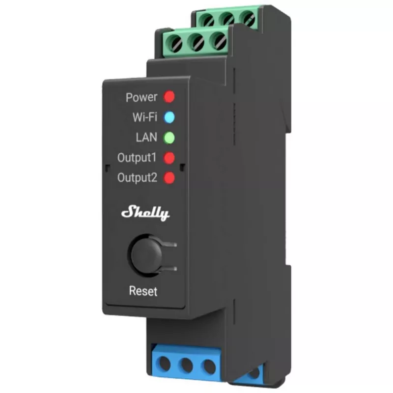 Interruttore relè Shelly Pro 2 per guida DIN WiFi/LAN/Bluetooth