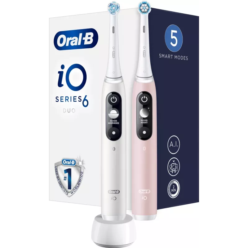 Braun Oral-B iO Series 6 Duo Spazzolino elettrico confezione da 2 bianco/rosa