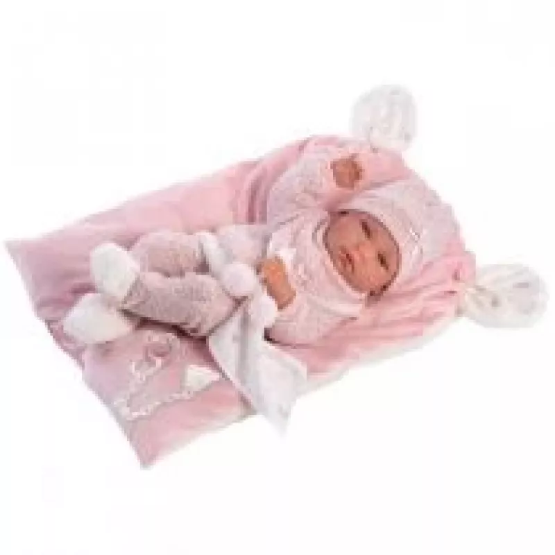 Bambola 73860 bambola neonata Nica su coperta rosa 38 cm Llorens