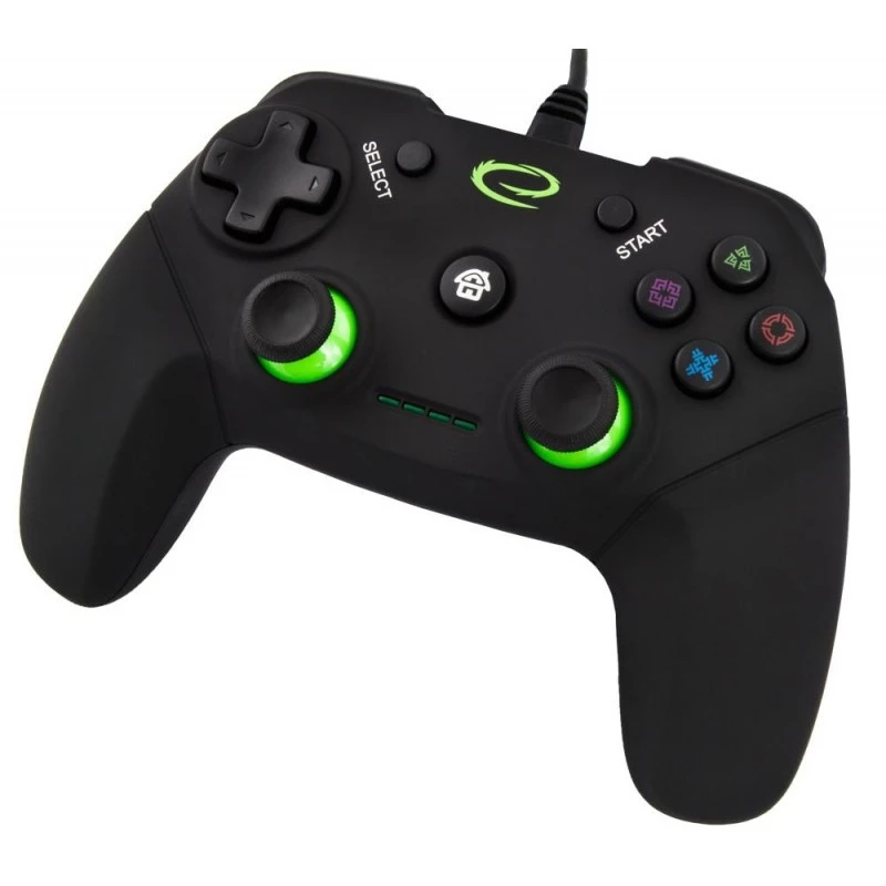 Esperanza EGG110K Vanquisher gamepad USB cablato per PC/PS3, con vibrazione, 12 pulsanti, 2 stick analogici, nero/verde