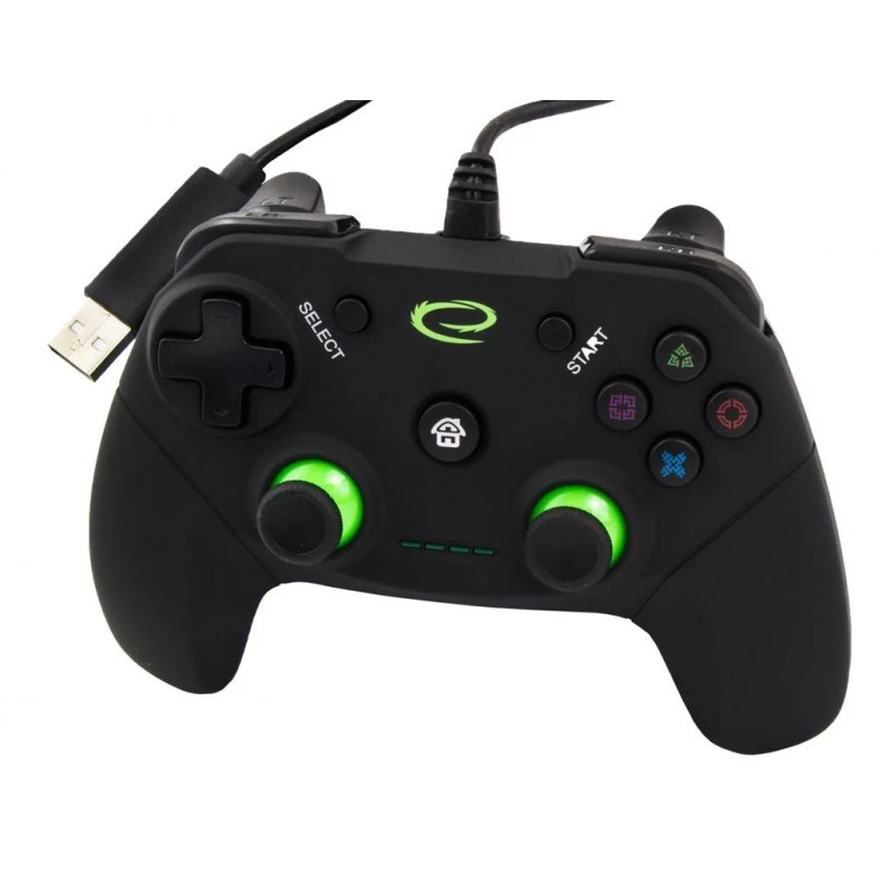 Esperanza EGG110K Vanquisher gamepad USB cablato per PC/PS3, con vibrazione, 12 pulsanti, 2 stick analogici, nero/verde
