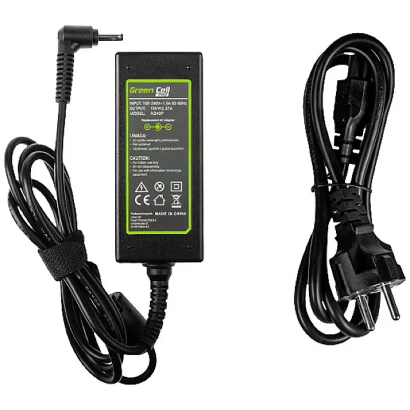 Alimentatore Green Cell AD40P 45W per laptop, 19V 2,37A, da CA a CC, ingresso 100–240V, nero