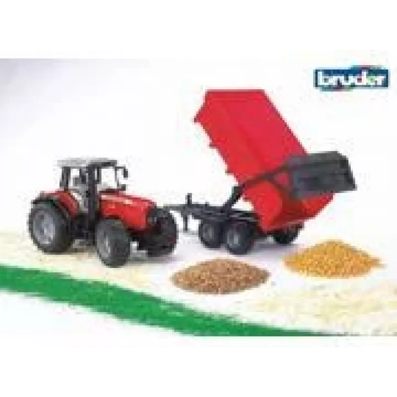 Modello trattore BRUDER Massey Ferguson 7480 con rimorchio ribaltabile