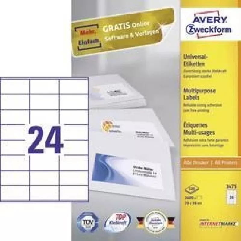 Avery etichette multiuso laser copiatrice inkjet 24 per foglio 70x36mm