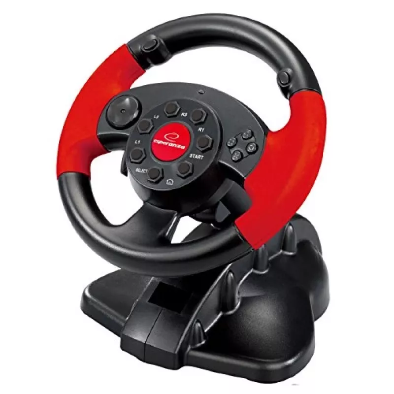 Volante ESPERANZA EG103 controller gaming - PC/PS2/PS3, 13 tasti, vibrazione, sensore di accelerazione, nero/rosso