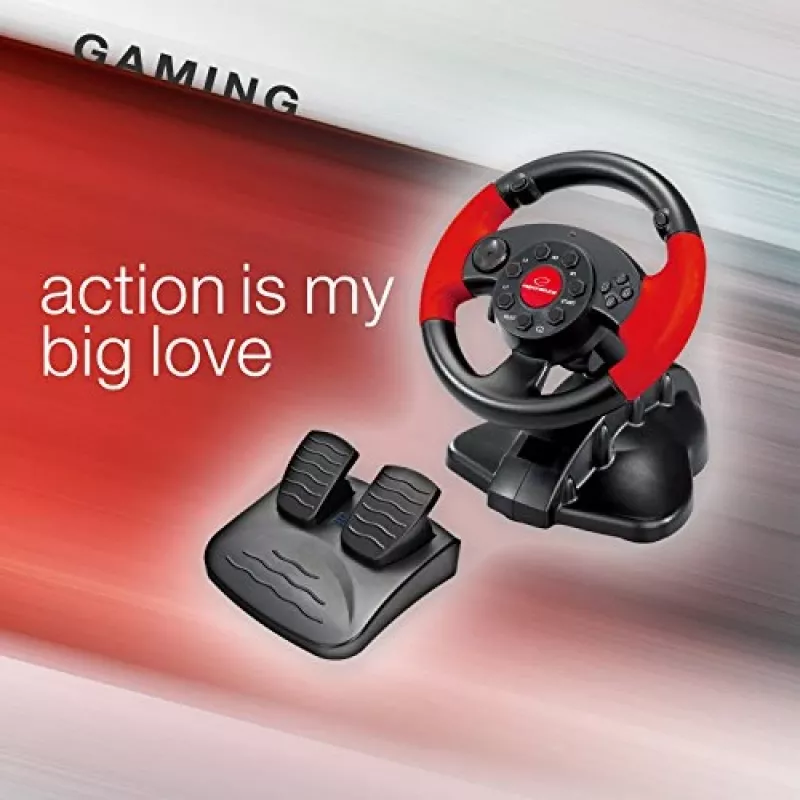 Volante ESPERANZA EG103 controller gaming - PC/PS2/PS3, 13 tasti, vibrazione, sensore di accelerazione, nero/rosso