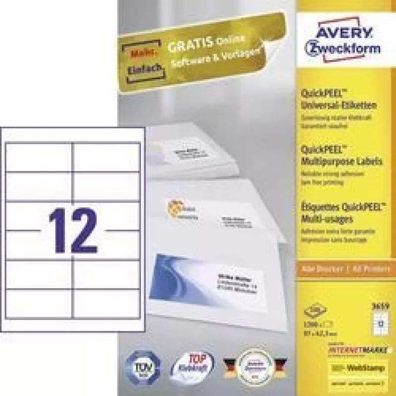 Avery 3659 etichette adesive rettangolari permanente bianco 1200 pezzi
