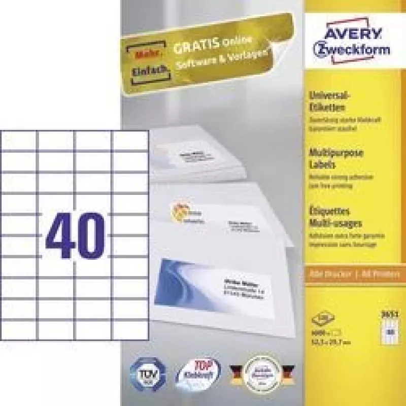 Avery Zweckform 3651 etichette universali 52,5 x 29,7 mm 100 fogli bianco