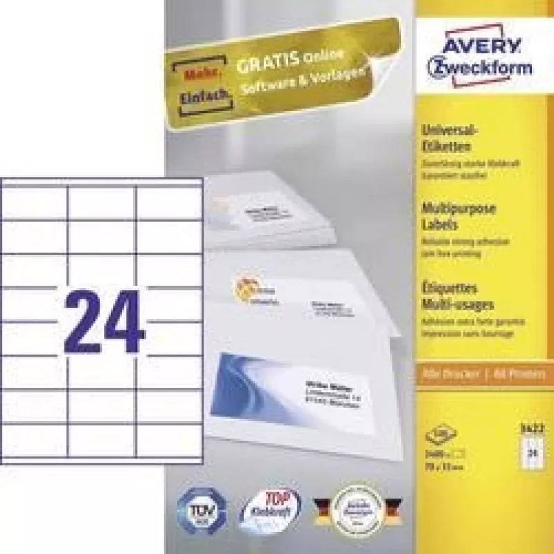 Etichette universali 70x35mm inkjet laser copia A4 100 fogli 2400 pezzi bianco