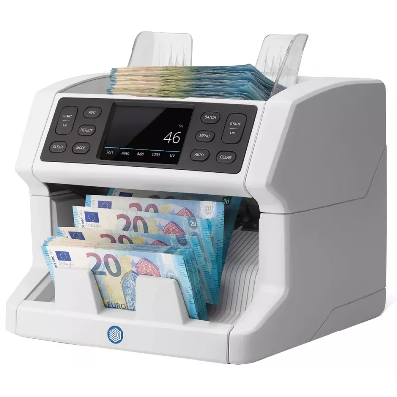Safescan 2850 conta banconote con rilevamento falsi (UV, magnetico, dimensione), 1500 banconote/min, display touch, bianco