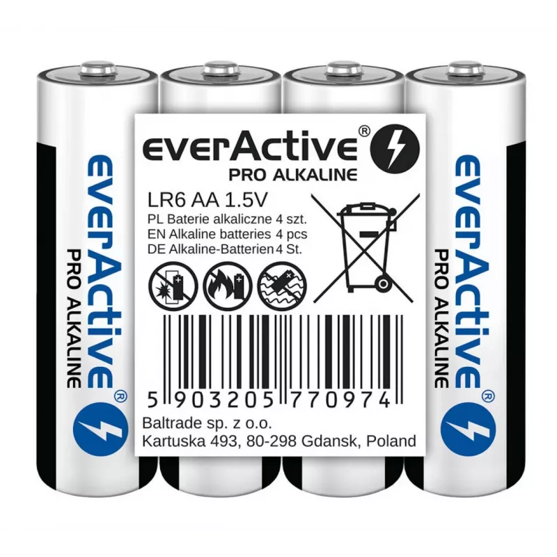 Batterie alcaline everActive LR6 AA confezione da 4 — 1,5 V, 3000 mAh, 50,5 × 14,5 mm