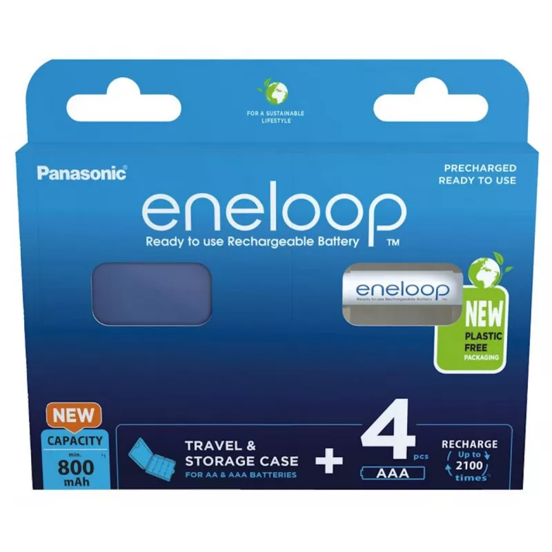 Batterie ricaricabili PANASONIC ENELOOP AAA 800 mAh 4 pz. + custodia (BK-4MCDE/4CP+CASE)