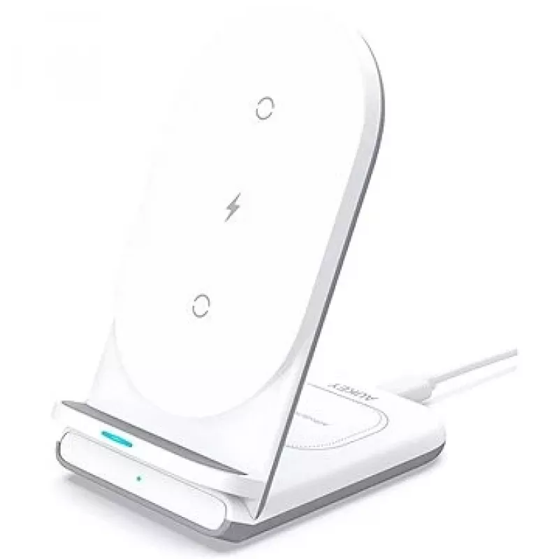 AUKEY LC-A2-WT Caricabatterie, uso interno, USB, ricarica rapida wireless, bianco