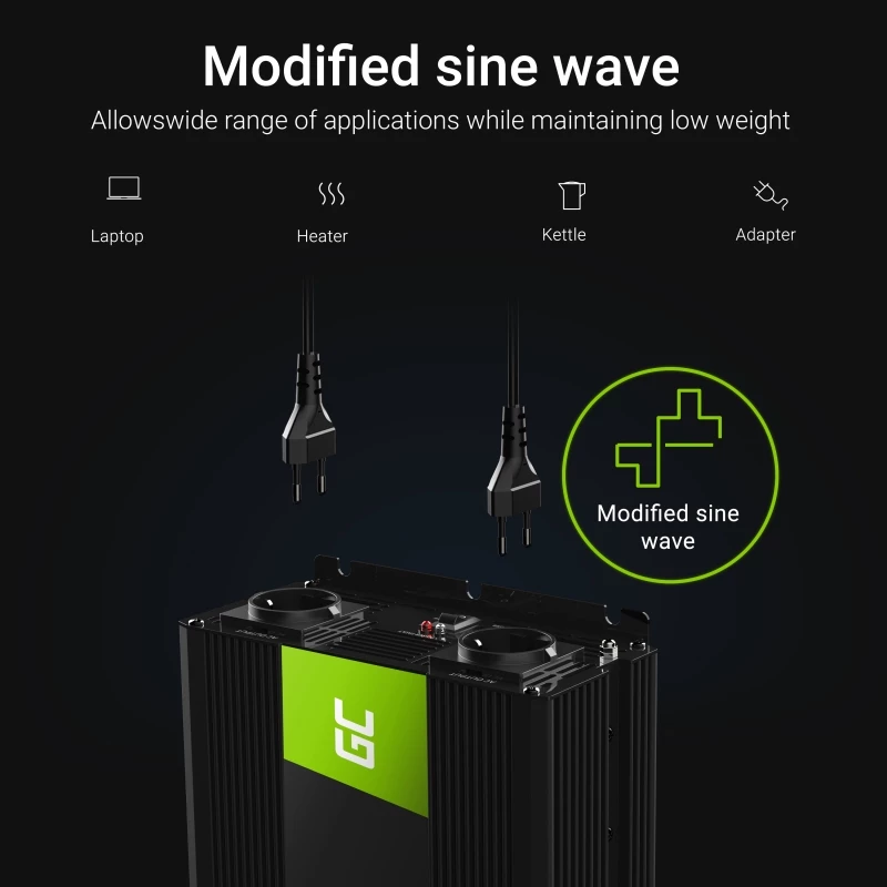 Inverter Green Cell INV10 2000 W, 12 V DC a 230 V AC, uscita Type-C, 50 Hz, nero