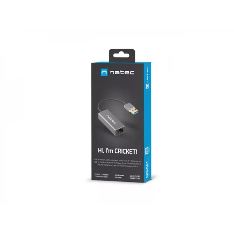 Natec Cricket NNC-1924 adattatore Ethernet da USB 3.0 Type-A a RJ45, 1000 Mbit/s, cavo da 15 cm, nero