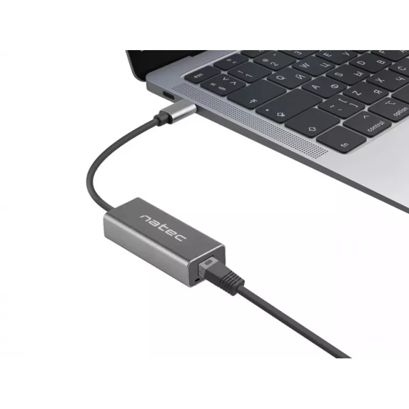 Natec Cricket NNC-1925 adattatore Ethernet da USB-C 3.1 Gen 1 a RJ45, 1000 Mbit/s, cavo da 15 cm, alluminio, grigio
