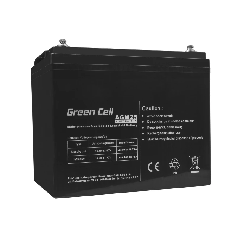 Batteria per UPS piombo-acido sigillata Green Cell AGM25 12 V 75 Ah, VRLA, 75 Ah, 12 V, 21,3 kg