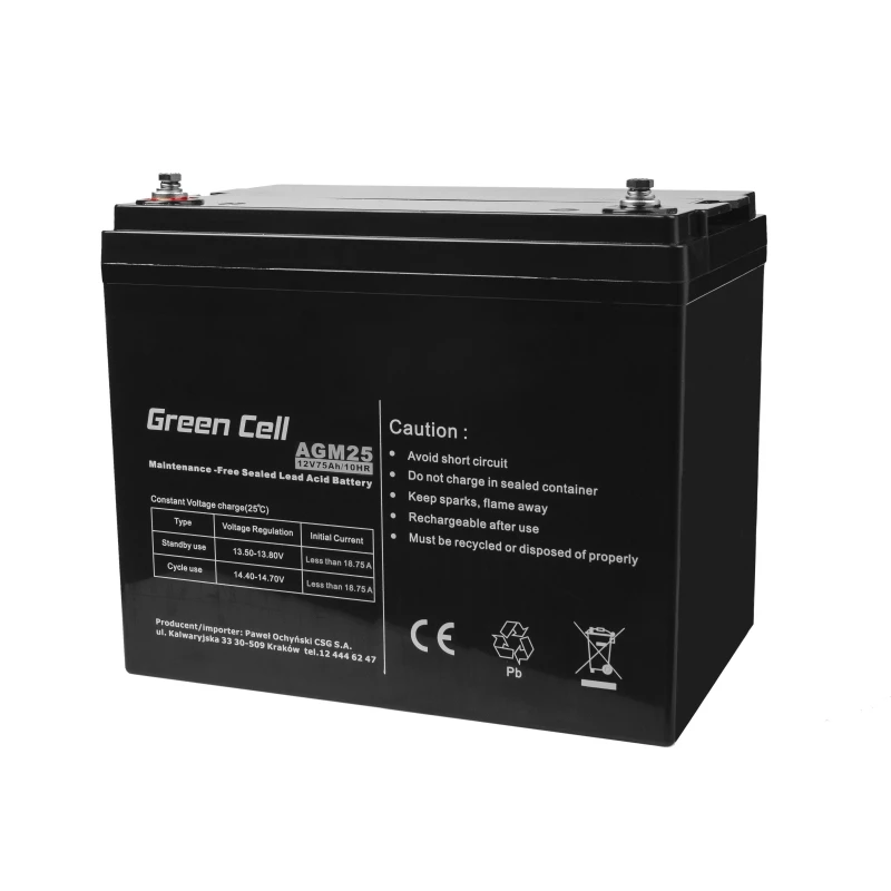 Batteria per UPS piombo-acido sigillata Green Cell AGM25 12 V 75 Ah, VRLA, 75 Ah, 12 V, 21,3 kg