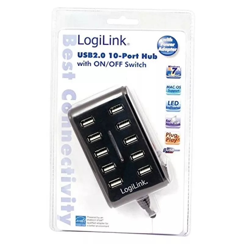 Logilink UA0125 Hub USB 10 porte USB2.0 con alimentatore 3.5A, | Logilink